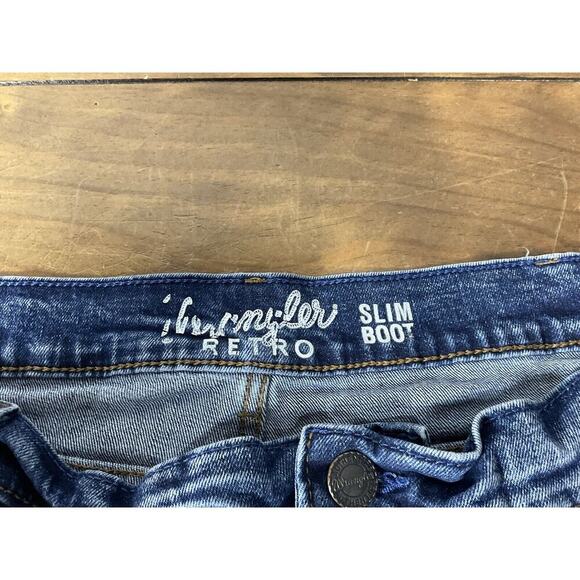 Wrangler Retro Men's Slim Boot Cut Size 42x32 Blue Distressed Denim - Picture 4 of 10